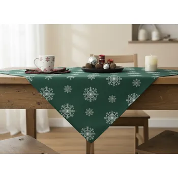 ubrus Vánoční ubrus na stůl SNOWFLAKE smaragdová/stříbrná 85x85 cm Mybesthome