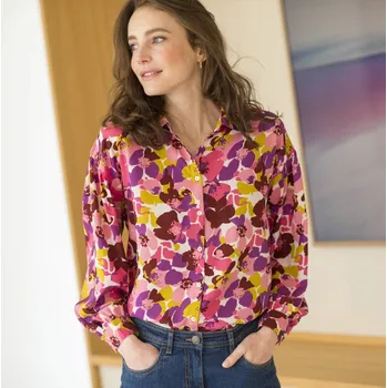 Dámská košile Krepová košile s potiskem květin růžová/mechová 42