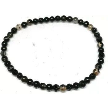 Náramek Achát černý pruhovaný, náramek 4 mm