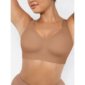 Podprsenka Bezešvá formující podprsenka bez kostic se širokými ramínky, SVĚTLE HNĚDÁ Velikost: L