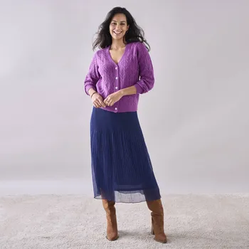 Dámský svetr Svetr na knoflíčky s ažurovým vzorem purpurová 38/40