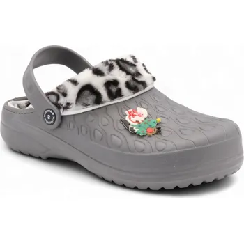 Dámské žabky SAMLUX® Dámské clogsy s kožíškem šedé/camo 9968 Barva: Grey, Velikost: 37