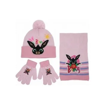 Nákrčník United Essentials - Dívčí zimní set čepice, šála, rukavice - zajíček Bing - růžový