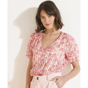Dámská halenka Voálová halenka na knoflíčky s potiskem růžová 38