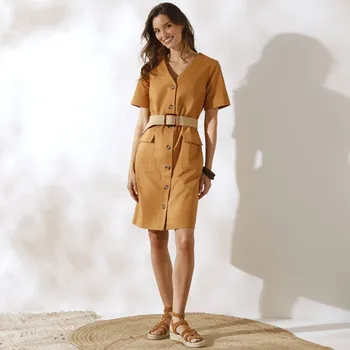Dámské šaty Krátké safari propínací šaty béžová 52