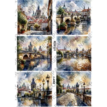 Umělecký papír Rýžový a soft papír na decoupage - Praha - KB4368 Materiál: Rýžový papír, Rozměr: A4