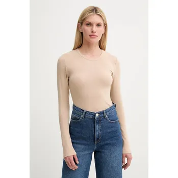 Pánské tričko Tričko s dlouhým rukávem s příměsí vlny MUNTHE LUTEST béžová barva, 247112724767 08X, vel. 40