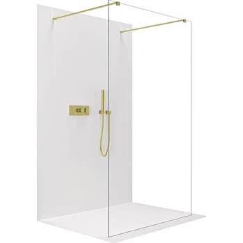 Cerano Sprchová zástěna Walk-in Onyx Duo L/P, 8 mm, hranatá vzpěra, zlatá kartáčovaná, transparentní sklo, 140x200 cm, CER-8050BD1795