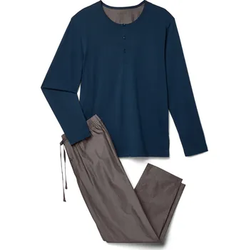 718709 - Tchibo - Pyžamová souprava s tkanými kalhotami - pro muže - vel. S 44/46 - barva: modrá