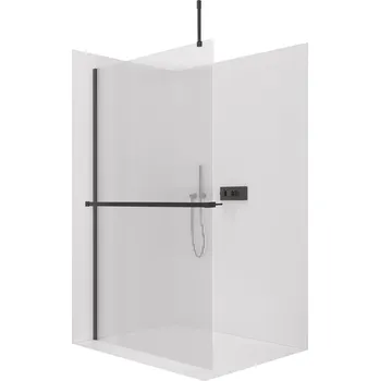 Cerano Sprchová zástěna Walk-in Onyx Top Cube L/P, 8 mm, hranatá vzpěra + polička/držák na ručníky, černá matná, rýhované sklo, 50x200 cm, CER-8050BD7138