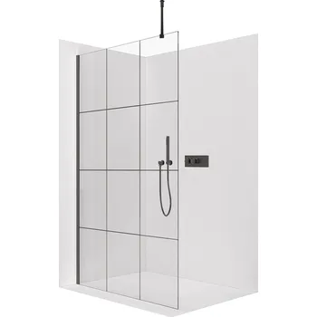 Cerano Sprchová zástěna Walk-in Onyx Top Round L/P, 8 mm, kulatá vzpěra, černá matná, industriální sklo, 130x200 cm, CER-8050BD1748