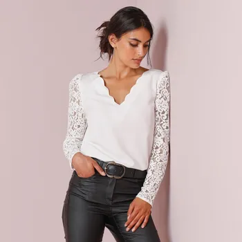 Dámská halenka Halenka s krajkovými rukávy a stuhou na zádech režná 42