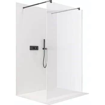 Cerano Sprchová zástěna Walk-in Onyx Duo L/P, 8 mm, kulatá vzpěra, černá matná, rýhované sklo, 110x200 cm, CER-8050BD2242