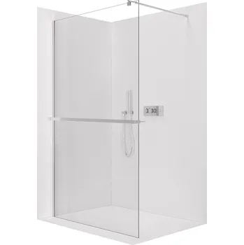 Cerano Sprchová zástěna Walk-in Onyx Round L/P, 10 mm + polička/držák na ručníky, kulatá vzpěra, chrom, transparentní sklo, 150x200 cm, CER-9040B1094