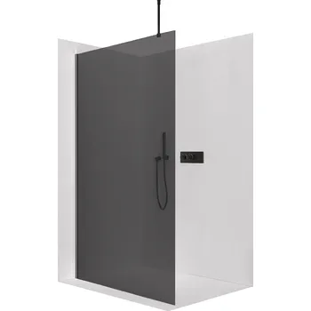 Cerano Sprchová zástěna Walk-in Onyx Top Round L/P, 8 mm, kulatá vzpěra, černá matná, grafitové sklo, 150x200 cm, CER-8050BD1678