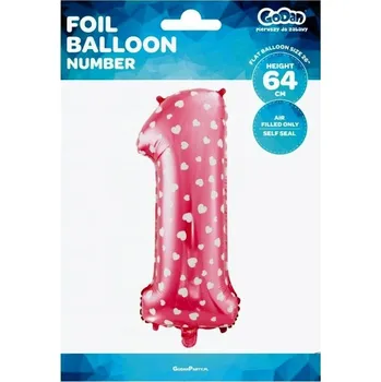Balónek Fóliový balónek k narozeninám s číslem "Číslice 1" RŮŽOVÝ se srdíčky, velikost 61 cm