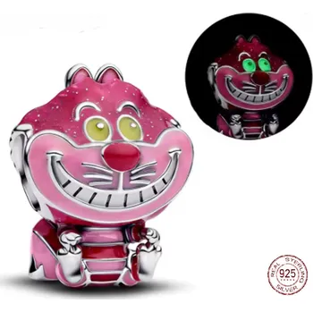 Přívěsek Charm Sterlingové stříbro 925 Disney Alenka v říši divů, růžová kočka s úsměvem svítí ve tmě, korálek na náramek film