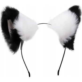 Čelenka ROZTOMILÉ KOČIČÍ UŠI Z UMĚLÉ KOŽEŠINY LIŠČÍ STYL COSPLAY ANIME ČELENKA - BÍLO-ČERNÉ