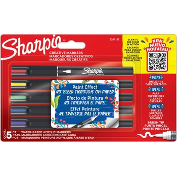 Akrylové popisovače, dekorativní, na keramiku, dřevo, karton, kov, papír, plast, sklo, textil, vodou ředitelné, vícebarevné Sharpie 5 ks