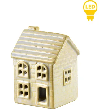 Vánoční dekorace Mondex Keramický LED domeček Hytte 8,4 cm béžový