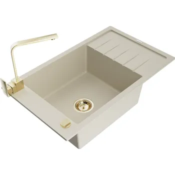 Kuchyňský dřez MEXEN/S - Elias granitový dřez 1-miska s odkapávačem včetně baterie Rita, béžový 6511-69-670300-50