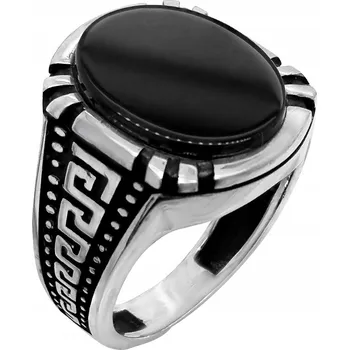 Prsten Stříbrný pečetní prsten ryzost 925 Onyx Prsten s Onyxem Meandr | vel. 20