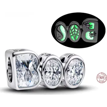 Přívěsek Charm Sterlingové stříbro 925 BOO Halloween edice se zirkony – Yin Yang, list a pavouk, korálek na náramek Halloween