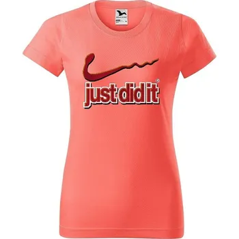 Dámské tričko damske-levne-bavlnene-tricko-digitalni-potisk-just-did-it Velikost dámská trička Basic: S šířka 44, délka 60, Odstín dámské tričko Basic: Korálové