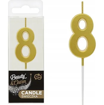 Dortová svíčka SVÍČKY na dort k narozeninám OZDOBNÉ ZÁPICHY ČÍSLICE "8" Metalická ZLATÁ