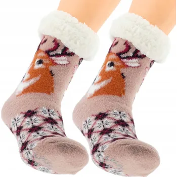 Dámské ponožky TEPLÉ DÁMSKÉ ZIMNÍ PONOŽKY S MEDVÍDKEM ABS JELENI PAPUČE 36-41 BÉŽOVÉ