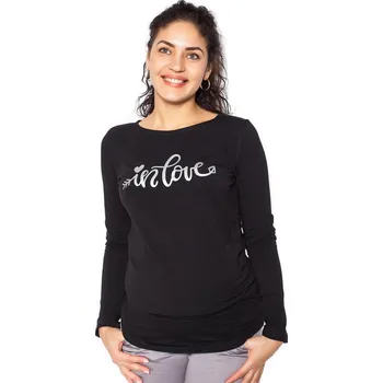 Těhotenská móda Be MaaMaa Těhotenské triko dlouhý rukáv In Love - černé Velikost oblečení: S (36)