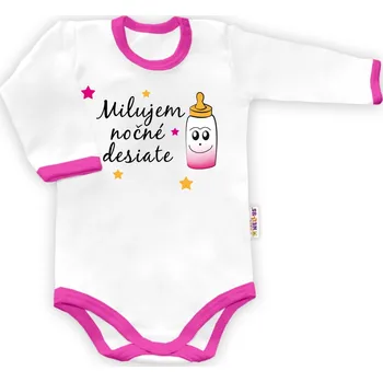 Baby Nellys Body dlouhý rukáv Milujem nočné desiate - bílé/růžový lem Velikost: 86 (12-18m)