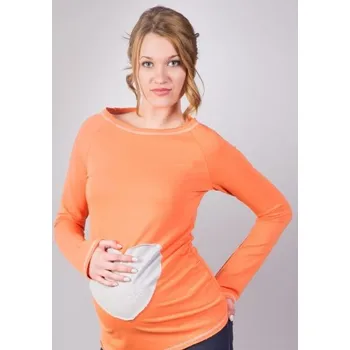 Be MaaMaa Těhotenské triko/halenka SRDCE dl. rukáv - oranžové Velikost oblečení: XS/L