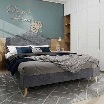 Postel Jednolůžková dřevěná postel Arhatreya 140x200 cm šedá