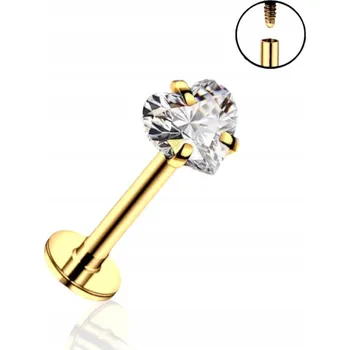Náušnice Náušnice labret zlaté BIZU titan chirurgické s zirkonem srdce 1,20 mm 6 mm