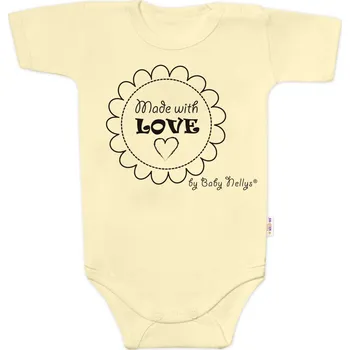 Kojenecký body Baby Nellys Body krátký rukáv Made with love, Baby Nellys, žluté Velikost: 74 (6-9m)