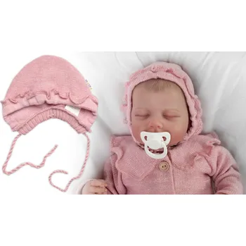 Kojenecký body Pletená čepička na zavazování bonetka Girl, Hand Made Baby Nellys, pudrová, růžová Velikost: 68/74 (6-9m)