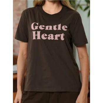 Oblečení a móda Sinsay - Bavlněné tričko s nápisem - tmavě hnědá - 638FG-89X - 638FG-89X-S