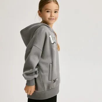 Dívčí mikina Reserved - Volná mikina s kapucí - tmavě šedá - 256GX-90X - 256GX-90X-U13