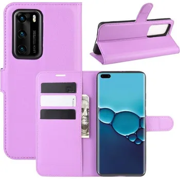 Pouzdro na mobilní telefon Litchi PU kožené peněženkové pouzdro na mobil Huawei P40 - fialové