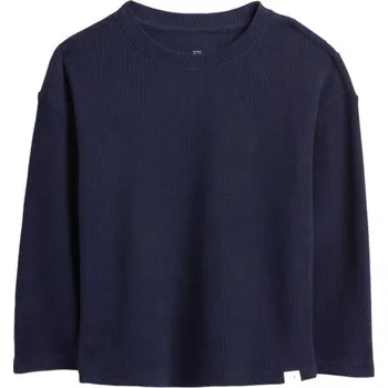 Dívčí tričko Dětské tričko GAP V-LS COZY WAFFLE CREW 3YRS Tmavě modrá