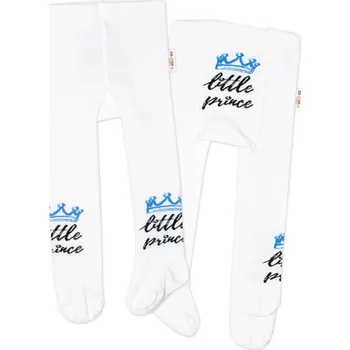 Kojenecké oblečení Baby Nellys Dětské punčocháče bavlněné, Little Prince - bílé s modrou korunkou Velikost: 80/86 (12-18m)