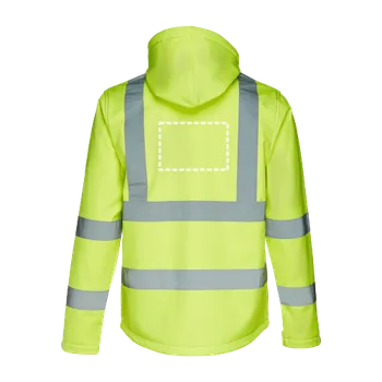 THC ZAGREB WORK. Vysoce viditelná softshellová bunda (unisex) 3 Zadní část, 180 x 200 Transfer, 2 barvy