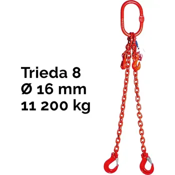 řetězový zvedák Dvoupramenný řetězový vazák, oko-2 hák, zkracovač, Nosnost 11 200/8 000 kg, G8-16, Certifikát11 200 / 8000 kg 6,5 m Červená