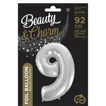 Balónek Narozeninový Fóliový BALÓNEK "Číslice 9" Stříbrný 92 cm DEKORATIVNÍ BALÓNKY Velký