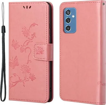 Pouzdro na mobilní telefon Flowers PU kožené peněženkové pouzdro na mobil Samsung Galaxy M52 5G - růžové