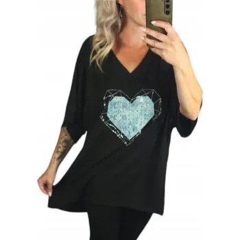 Dámská halenka B1086 HALENKA S S POTISKEM ASYMETRICKÁ ČERNÁ vel. 56 (8XL)