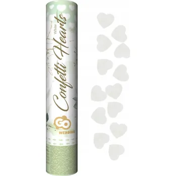 Konfeta Slavnostní PNEUMATICKÉ konfety, BÍLÁ SRDÍČKA, délka 30 cm