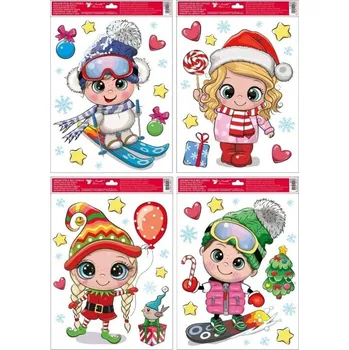 Okenní dekorace Vánoční okenní fólie s glitry - Zimní radovánky - 30 x 42 cm - 10726