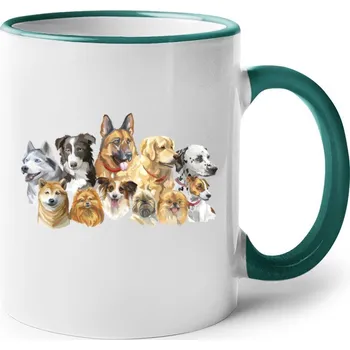 Hrneček s pejsky, Barva Zelená, Velikost 330 ml, Canvas Keramický hrnek s barevným uchem Bezvatriko.cz 1995